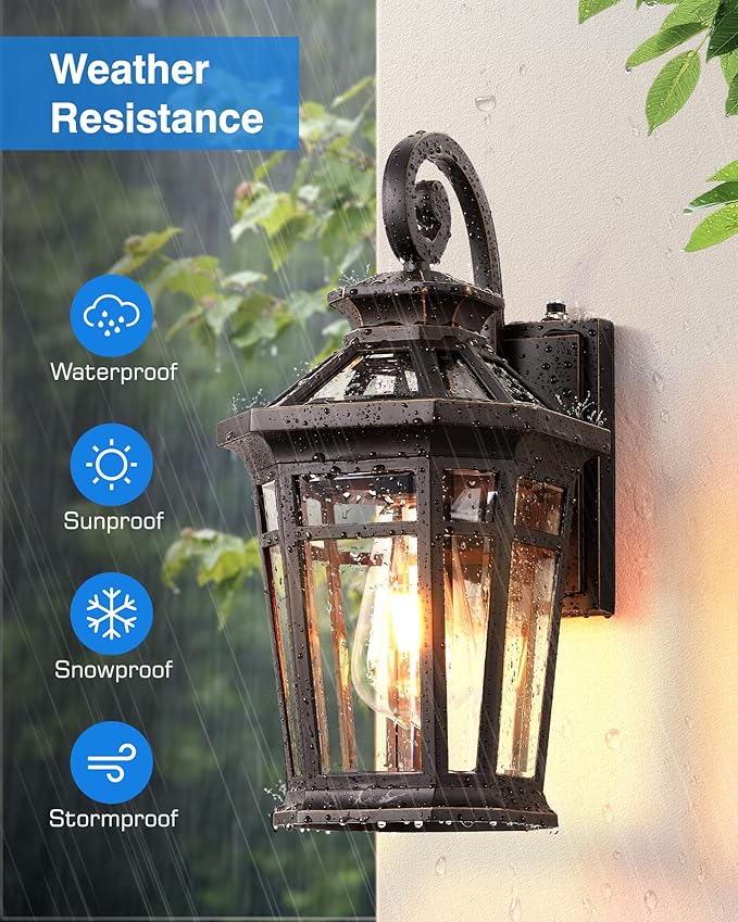 Outdoor Wall Lights Wall Mount, Exterior Lighting Fixtures Dusk to Dawn, Oil Rubbed Bronze Front Porch Lights, Outdoor Wall Lantern with Tempered Glass, Anti-Rust Garage Sconce Lights, Patio