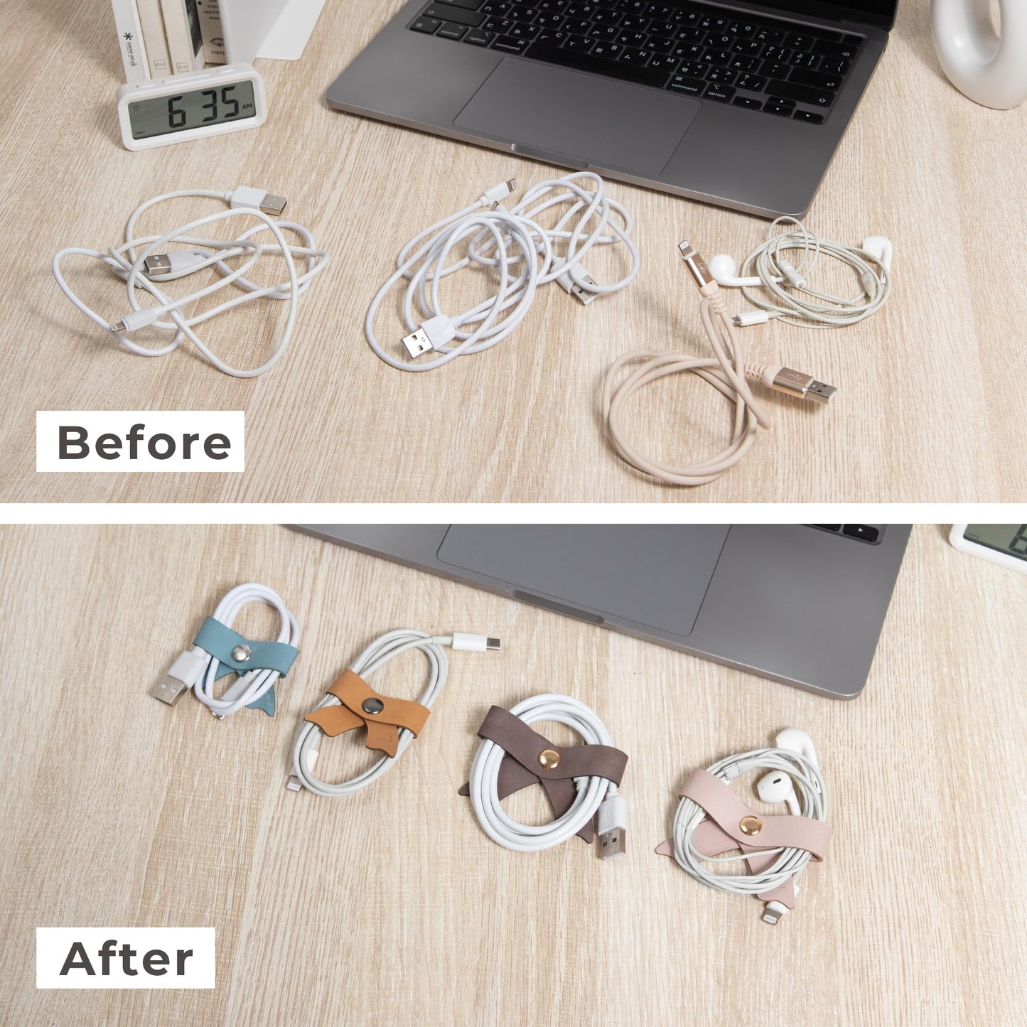 SenseAGE 5 Pack Cord Organizer, Bow Cord Keeper, Cable Organizer USB Holder, Leather Cable Management, Cable Straps, Earphone Winder, Storage Straps for Electronics, Earbuds (Baby Blue, Big)