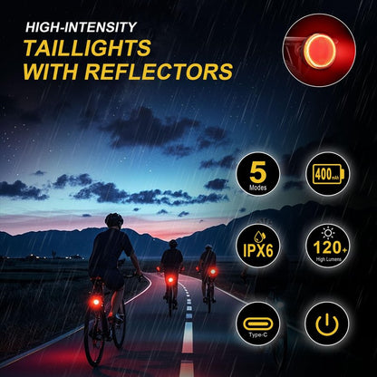 G2FS LITH Brake Sensing Bike Tail Light, Ultra Bright IPX6 Waterproof Bicycle Rear Cycling Safety Flashlight Type C USB Rechargeable, 5 Light Modes Night Ride Hiking, Cycling, Camping