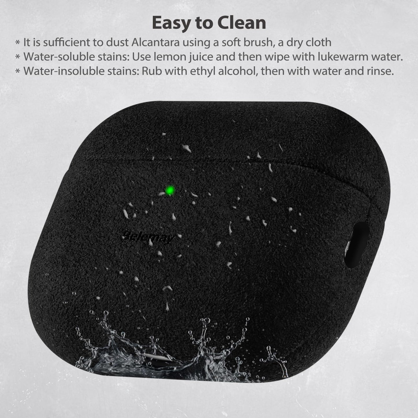 Belemay Handcrafted Alcantara Case for AirPods Pro 3rd Gen (2025), Compatible with MagSafe, Luxury Italian Suede-Like Material, Comfortable Grip, Elegant Cover Compatible with Airpods Pro 3, Black