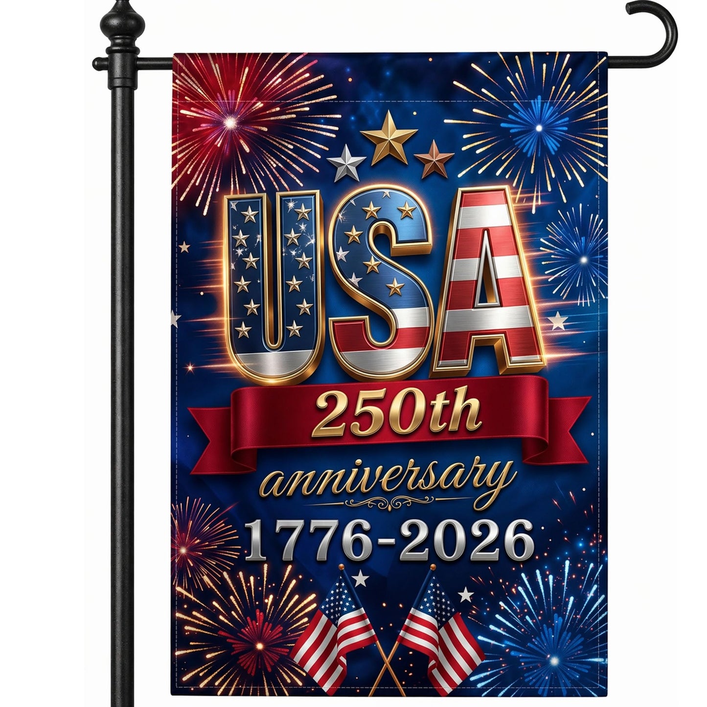 250 Anniversary USA Flag, 4th of July Decorations, Double Sided, UV Protection, Fade Resistant, 12x18 Inch, American Patriotic Outdoor Yard Garden Flags, 1776-2026 Commemorative (Blue)