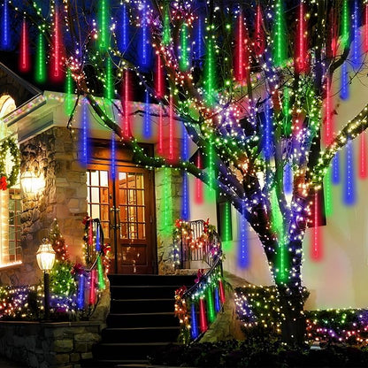 Aukora Christmas Lights Outdoor, 24 Tubes 576 LEDs Meteor Shower Light, Icicle Snow Falling Rain Lights for Xmas Tree Christmas Decorations Wedding Party Holiday Garden Decor, UL Plug (Multicolor)
