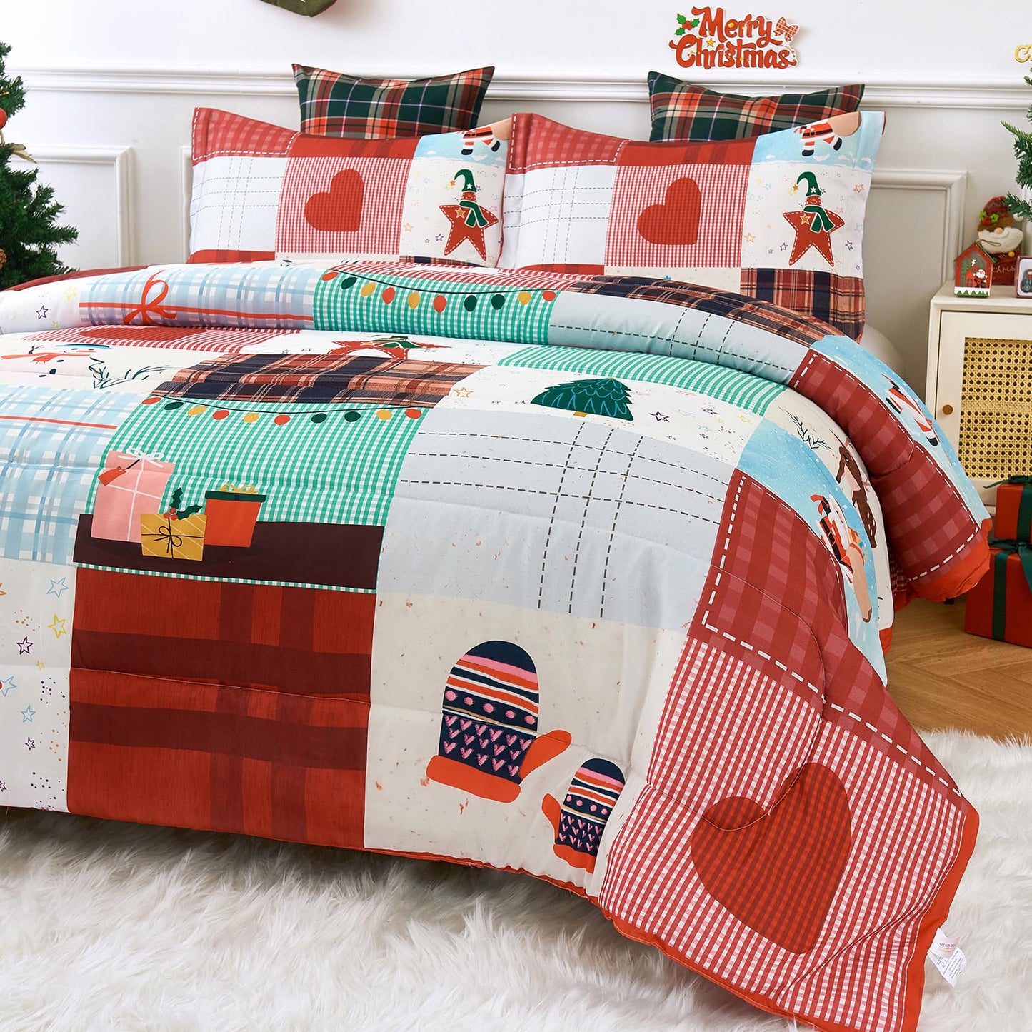 YIYEA Christmas Full Size Comforter Sets for Girls Boys, Cute Kids Comforter with 2 Pillowcase, Ultra Soft Brushed Microfiber Christmas Bedding Comforter Sets, Suit for All Season, Machine Washable