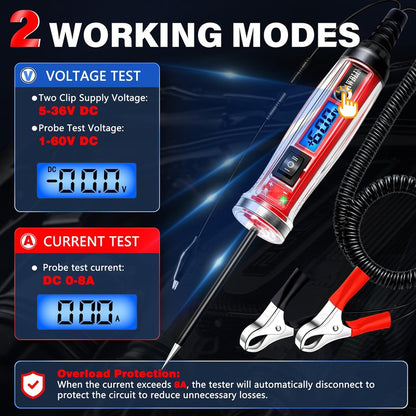 AWBLIN Power Circuit Probe Tester, LCD Digital Automotive Test Light with Voltage Display&Illumination, DC Voltage Tester, Electrical System Tool, Relay Fuse Continuity Current Test.