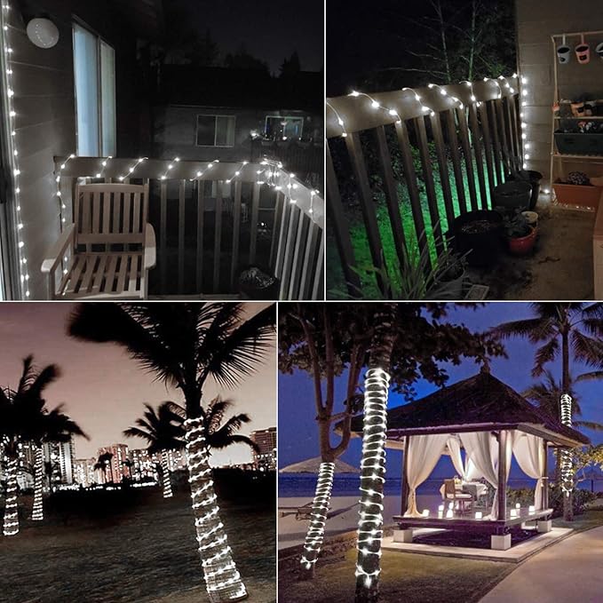 Brightown 2-Pack 39FT 100LED Solar Rope Lights, Solar Outdoor Lights IP65 Waterproof Solar Powered Fairy Lights with 8 Lighting Modes for Party Garden Yard Home Holiday Tree Decoration, Pure White