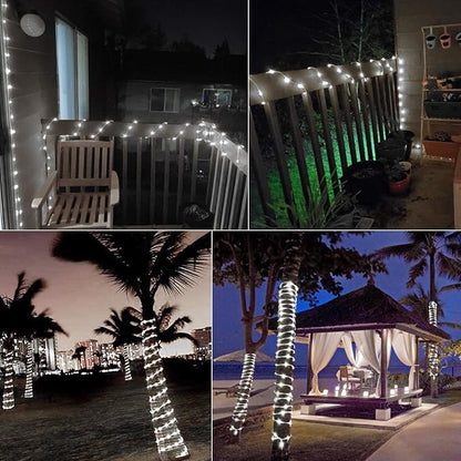 Brightown 2-Pack 39FT 100LED Solar Rope Lights, Solar Outdoor Lights IP65 Waterproof Solar Powered Fairy Lights with 8 Lighting Modes for Party Garden Yard Home Holiday Tree Decoration, Pure White