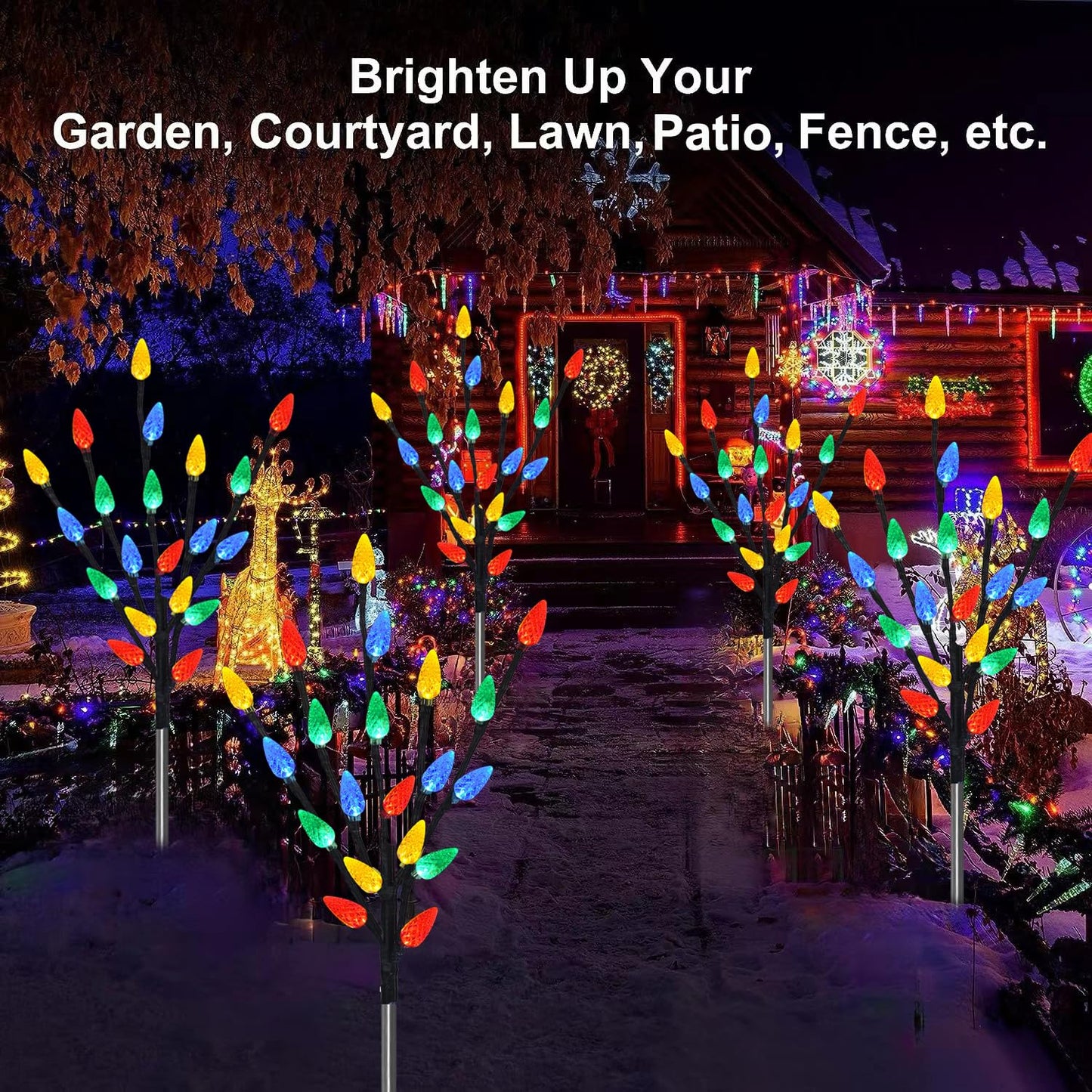 Upgraded 6 Packs 120 LED C6 Solar Christmas Lights, Christmas Decorations Outdoor Yard Lights, 8 Modes Waterproof Pathway Lights for Xmas Decorations Outdoor Yard Patio Cemetery Grave