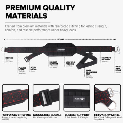 Belt for Belt Squat Dip Belt Weighted Pull Up, Heavy Duty with Structured Back Support and Squat Machine Compatible (Black&Red)