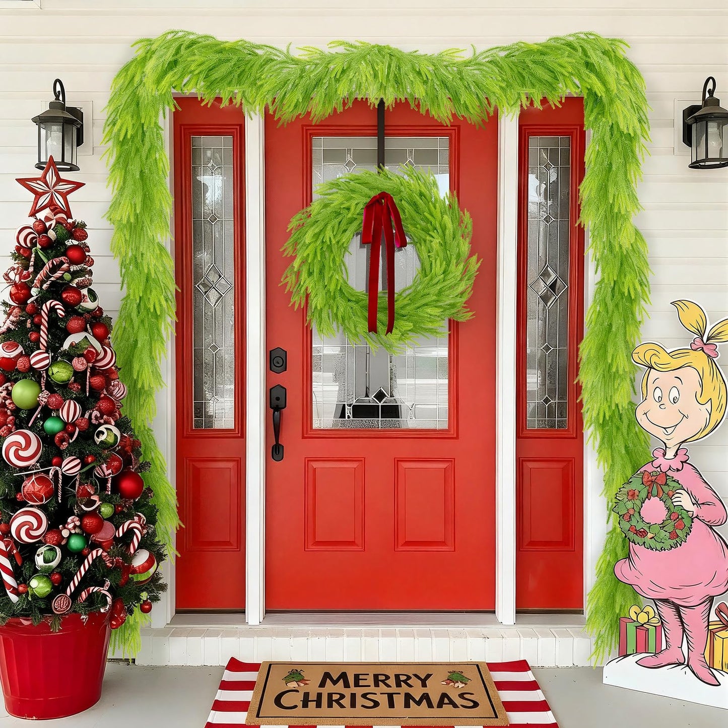 N&T NIETING Christmas Garland Norfolk Pine Garland Real Touch Artificial Christmas Lime Green Xmas Garland for Mantle,Table Holiday Fireplace Staircase Indoor Outdoor Christmas Decorations (9 FT)