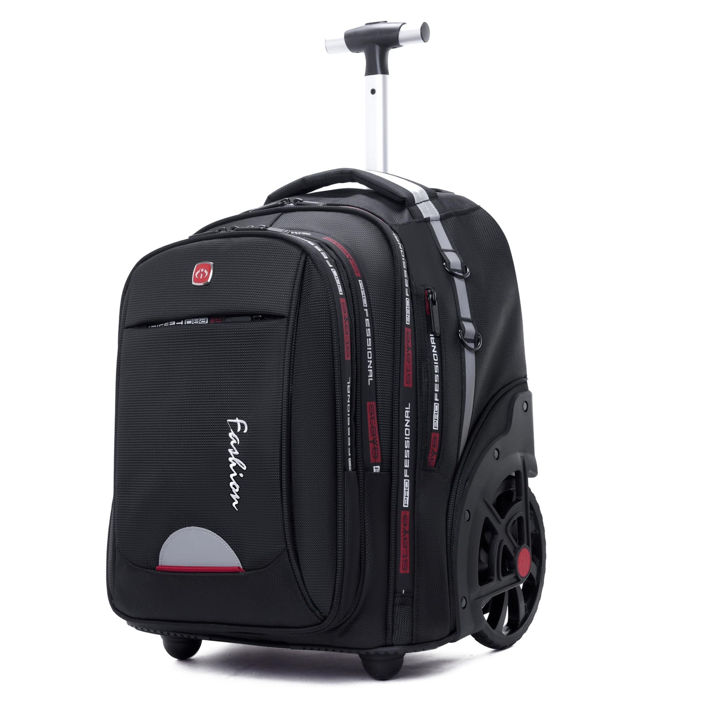 WMHYLYH Waterproof Rolling Backpack for Women and Men, Laptop Backpack with Wheels for Adults, Carry on Backpack with Large Wheels for Travel and Business Commuter (Black, 22inch)