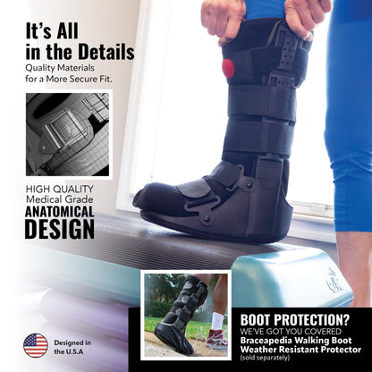 Rapid Recover Tall Walking Boot, Fracture Boot, Medical Grade Foot Brace for Fractures, Ankle Boot & Brace, Adjustable Air Pump, Sprain & Injury Recovery, Post Op Shoe for Injured Foot, Medium