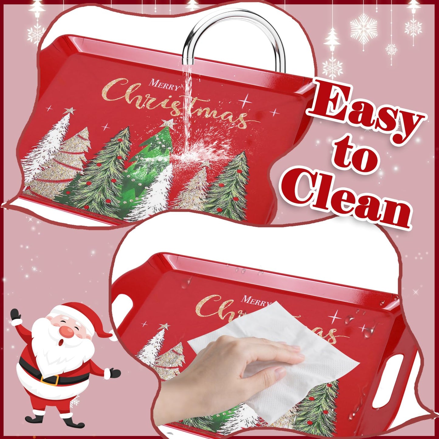 4 Pcs Merry Christmas Serving Tray Xmas Tree Handled Melamine Board Red Green Gold Serving Platter for Home Party Food Supplies