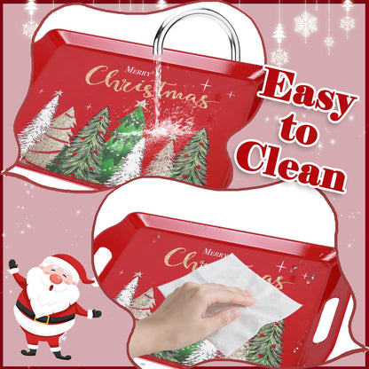 4 Pcs Merry Christmas Serving Tray Xmas Tree Handled Melamine Board Red Green Gold Serving Platter for Home Party Food Supplies
