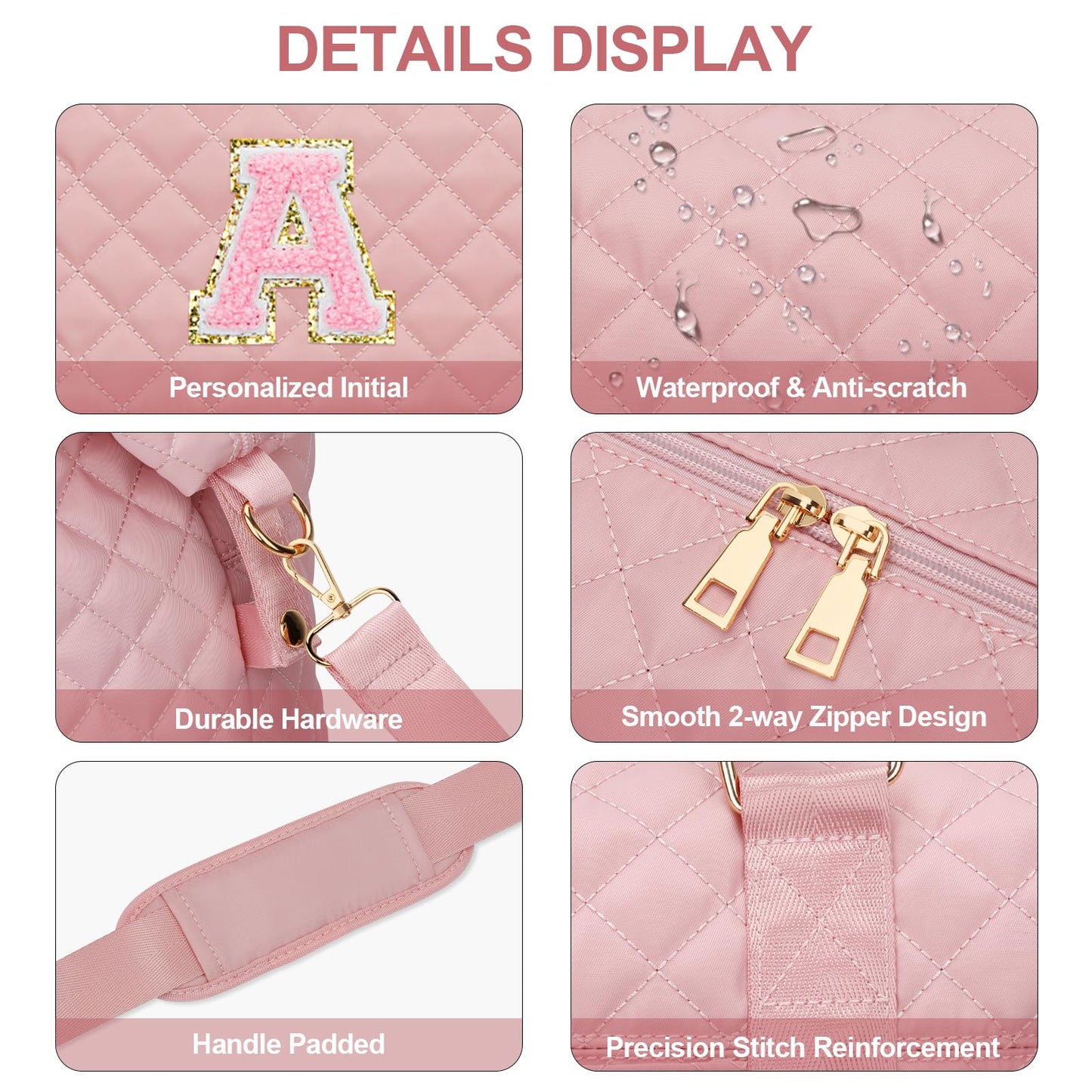 Gifts for Teen Girl, Initial Travel Duffle Bag, Personalized Women Weekender Overnight Bags, Gift for Daughter Kid Mom Friend College Girl Graduation Teacher（Pink,A)