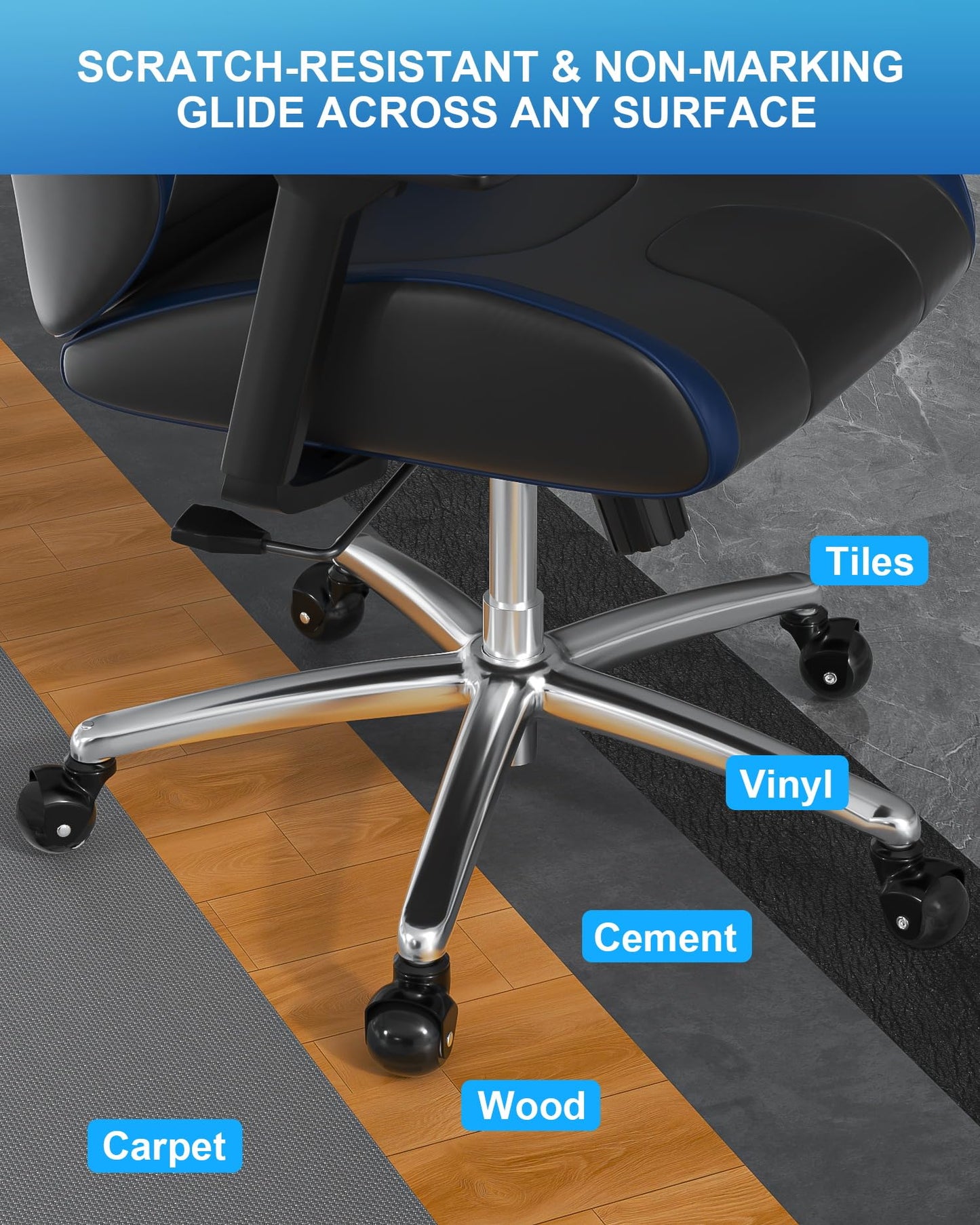 RidRed Office Chair Wheels Replacement Heavy Duty 2 Inch Roller Blade Wheels for Carpet Hardwood Floors,Support 2000 LB, Rubber Rollerblade Desk Chair Casters, Standard Stem Universal Fit, Set of 5