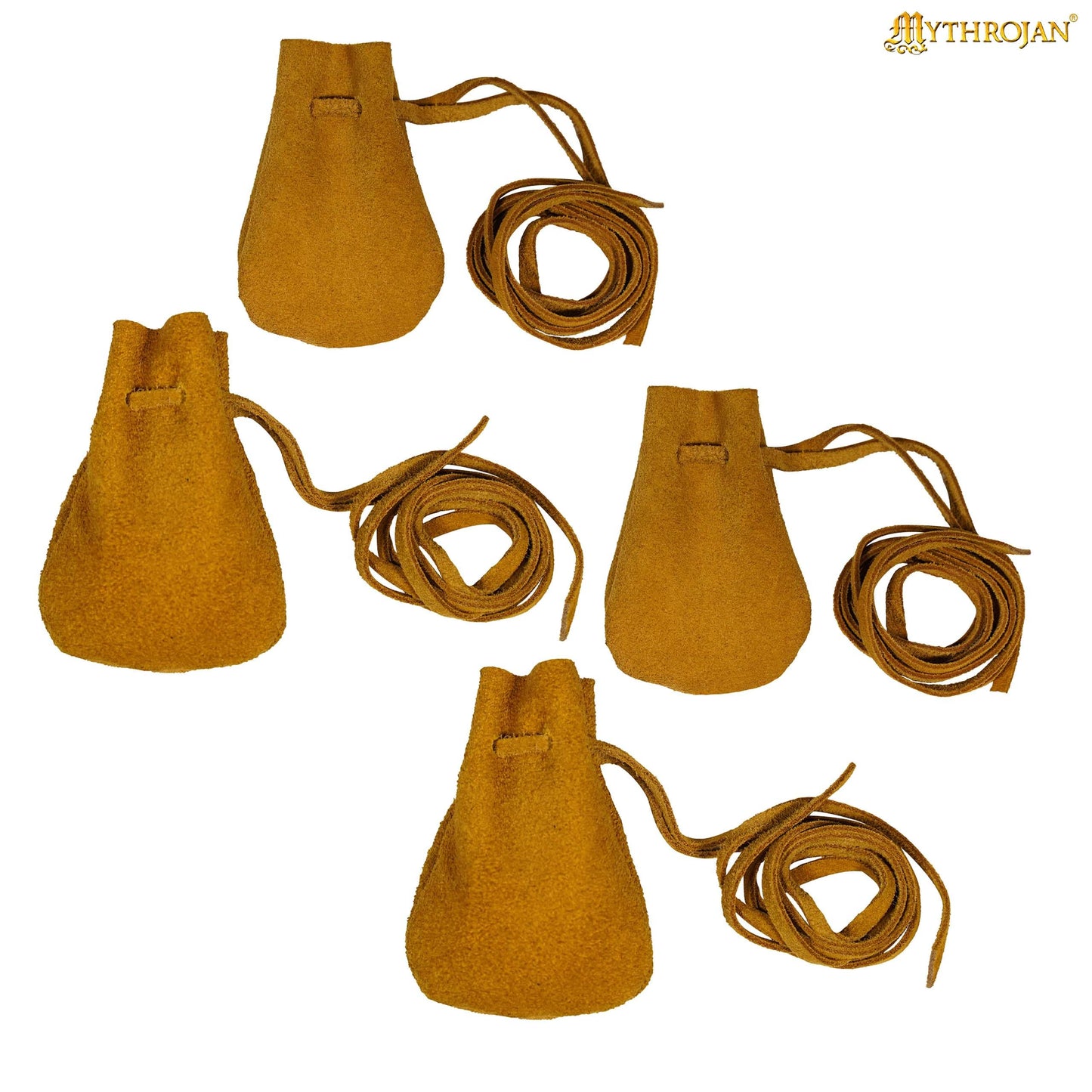 Mythrojan Small Trinket Pouches Pack of 4, Suede Leather Drawstring Coin & Dice Bags for LARP, SCA, Viking & Medieval Events Color : Yellow