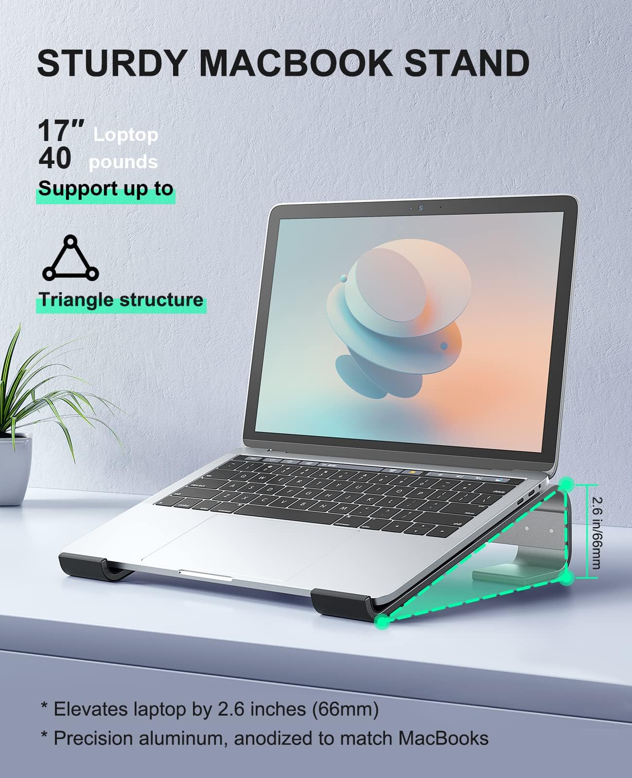 Soqool Laptop Stand for Desk, Ergonomic Detachable Laptop Riser, Aluminum MacBook Stand, Compatible with 12-17'' All Laptops Such as MacBook Pro/HP/Dell/Lenovo, Black