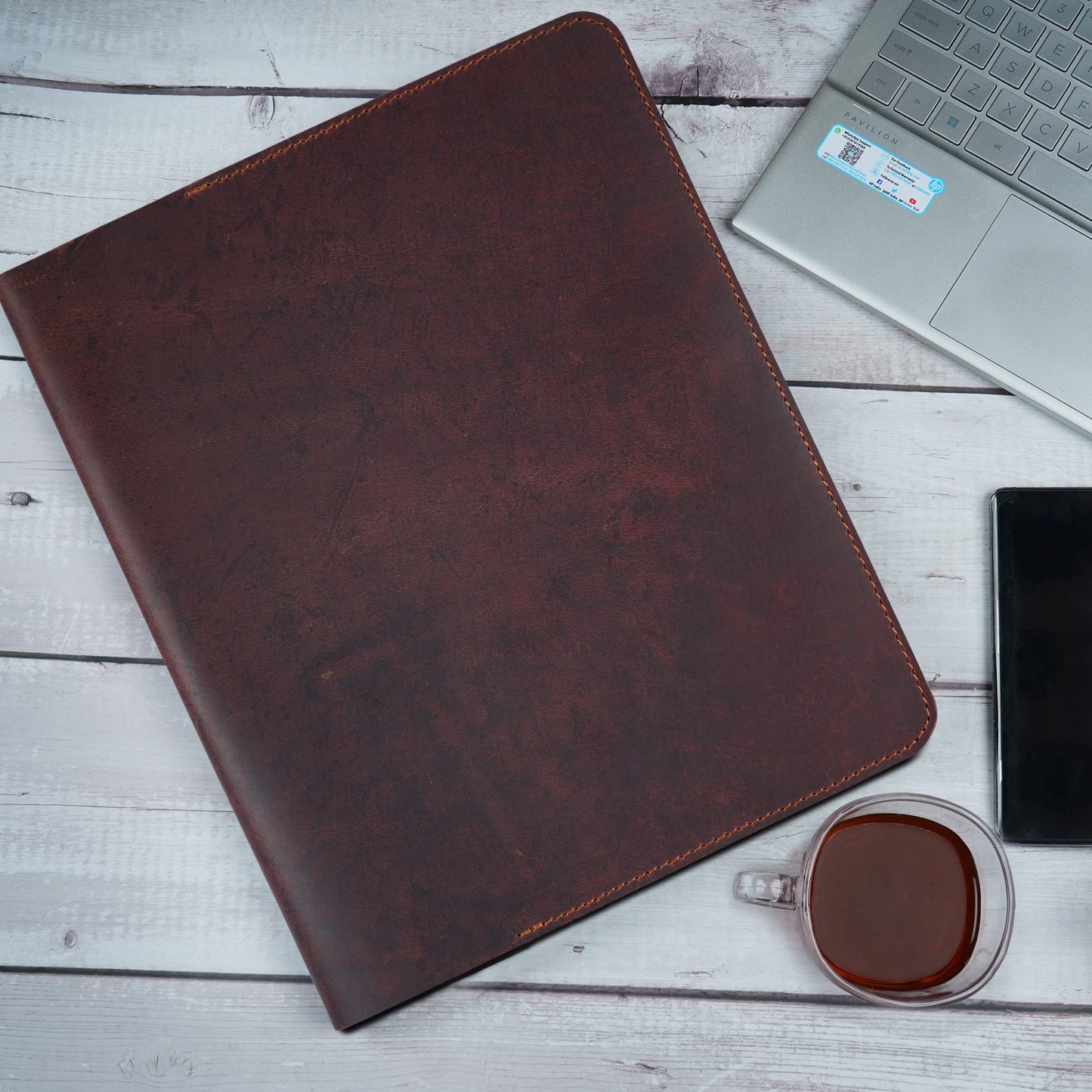 CestAntiQ, Heavy Duty Full Grain Leather Journal Cover (8.5 x 11 in.), Refillable Cahier XXL, Refillable Spiral Notebook (8.5 x 11 in.), Handmade Leather Journal Cover (Brown)