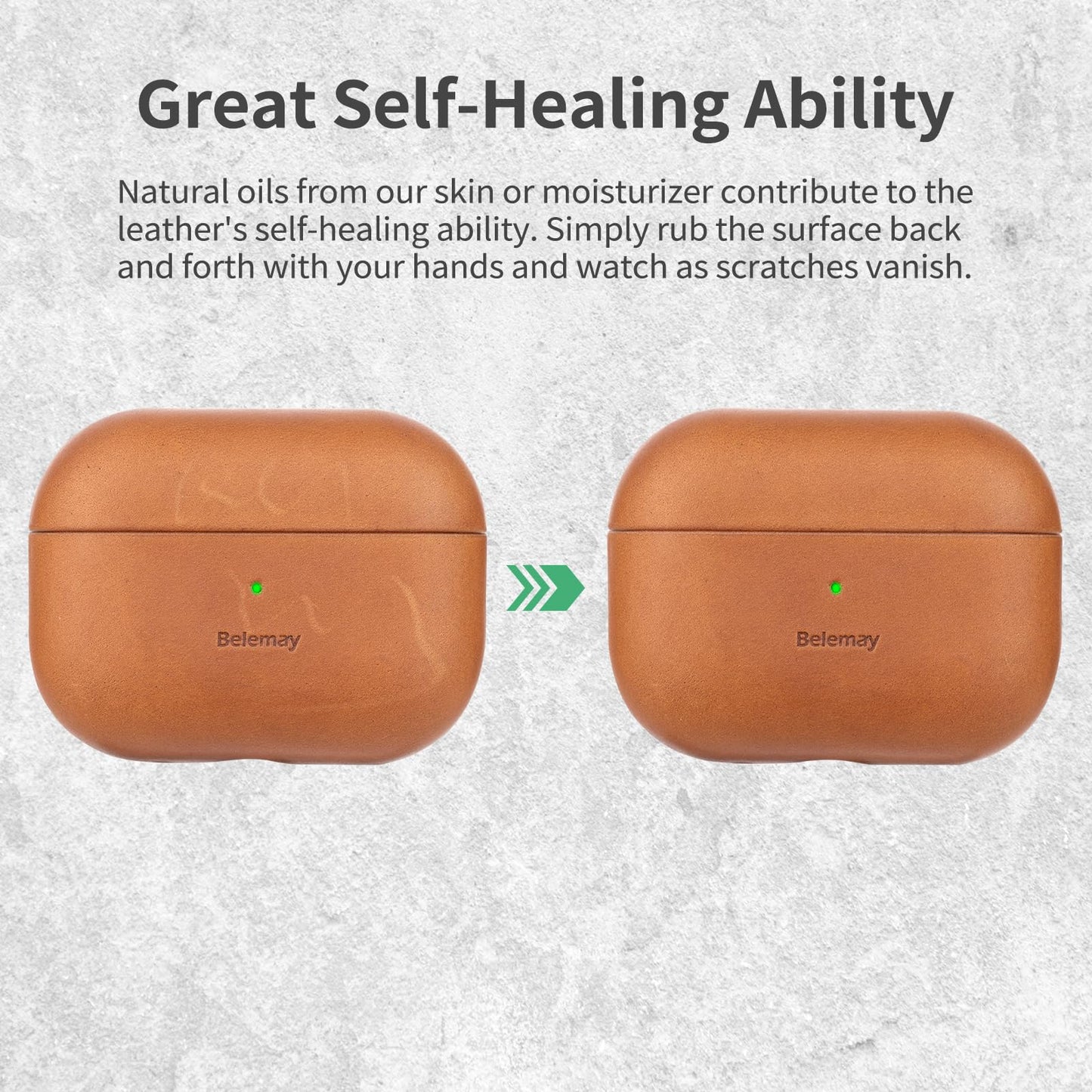 Belemay for AirPods Pro (2nd Generation) Case – Premium Crazy Horse Leather - Rich Patina- Secure Grip - Compatible with MagSafe and Wireless Charging - Compatible with Airpods Pro 2 Case - Tan