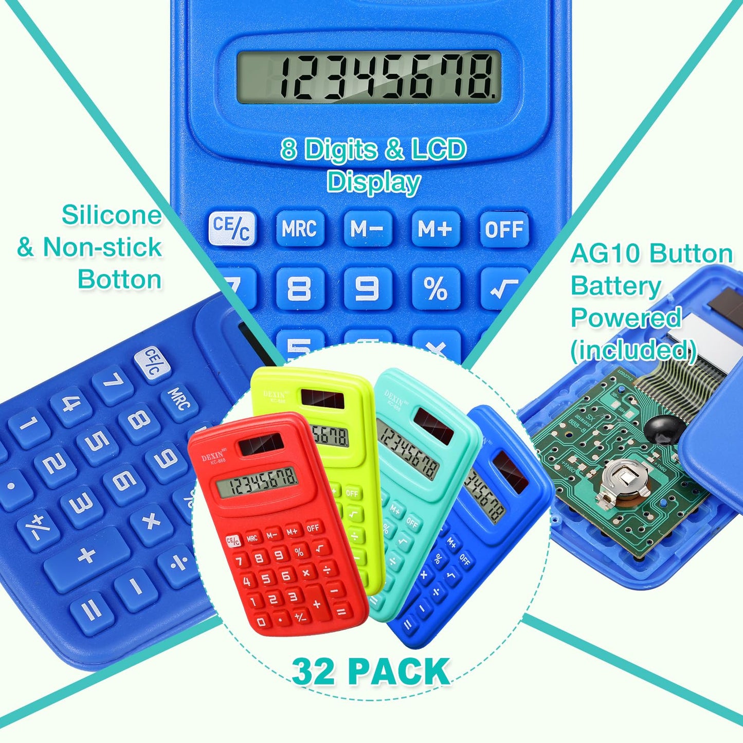 Yunsailing 96 Pcs Pocket Calculators Bulk Mini 8 Digit Handheld Calculator Small Basic Standard Calculator for Students Kids Teachers School Desktop Home Office, 3 Designs (Classic)