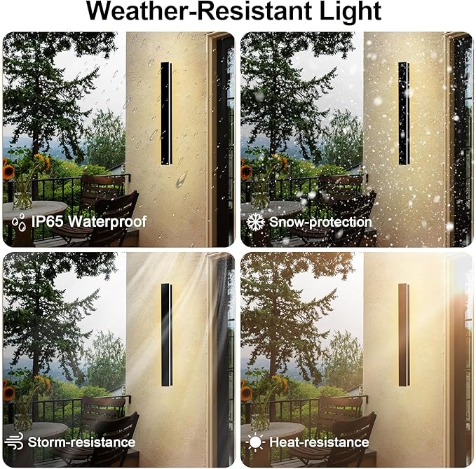 24 Inch Outdoor Wall Lights 2 Pack, Long Outdoor Wall Sconce LED IP65 Waterproof Modern Linear Sconces 3000K Wall Mount Exterior Light Fixtures for House Garage Porch Patio