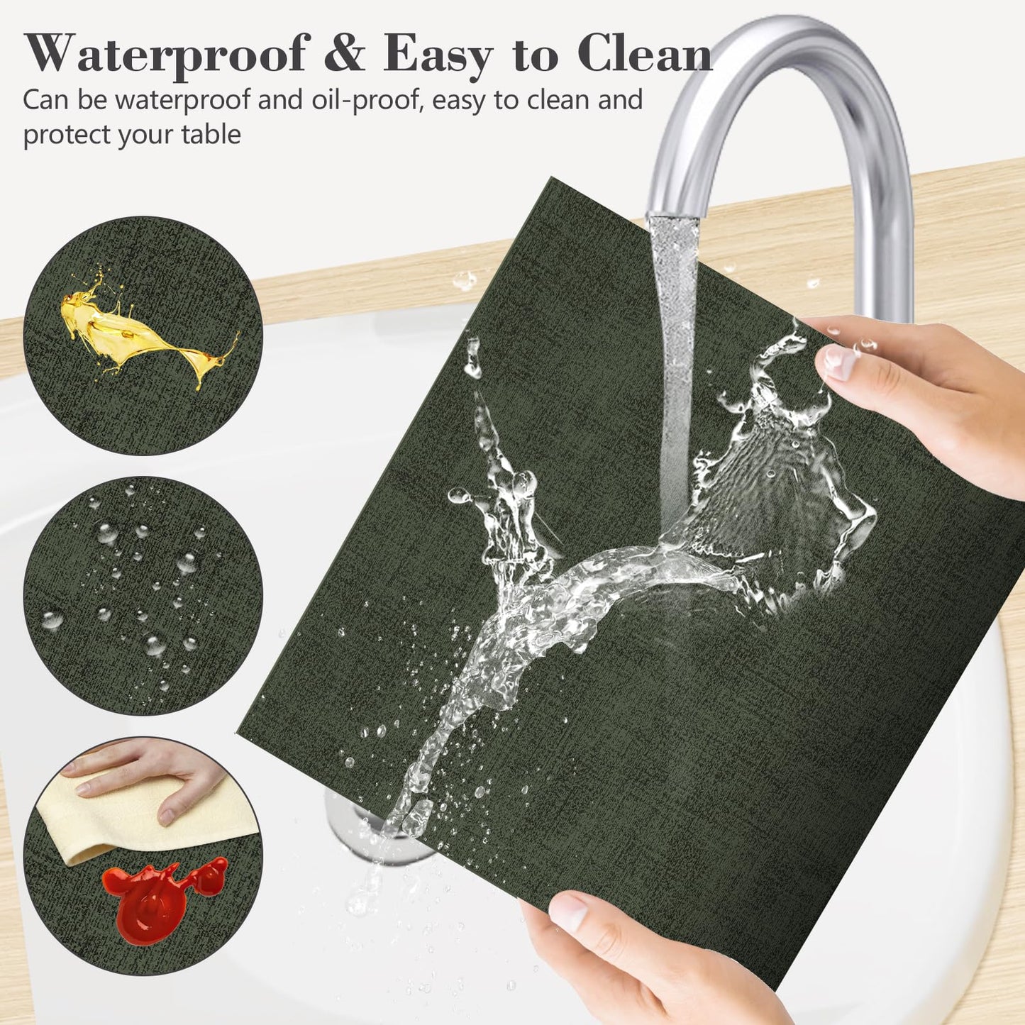 JUCCWARM Faux Leather Placemats Set of 6,Heat Resistant Placemats for Dining Table, Easy Clean Non-Slip Place Mats, Waterproof Stain Resistant Wipeable Washable PU Table Mats, (Dark Green)