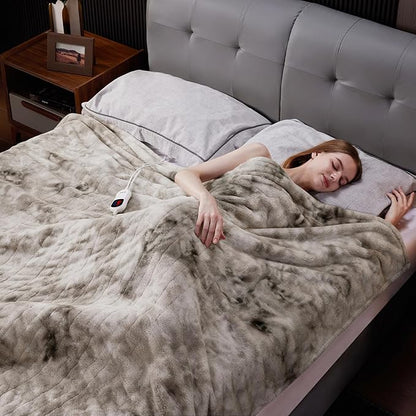 Guohaoi Heated Blanket Electric Throw, Soft Faux Rabbit Fur Electric Blanket with 10 Heating Levels 5 Sitting Timer Auto Off, Cozy Warm Heating Blankets, Machine Washable(50"×60" Light Grey)