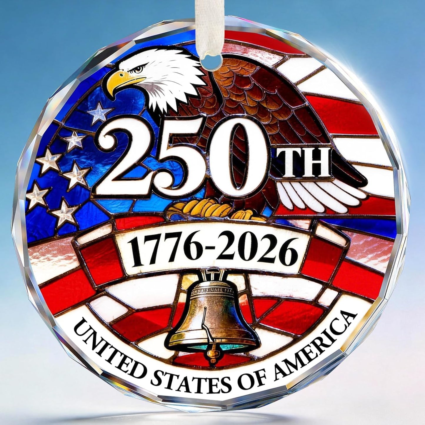 America 250th Anniversary Ornament, America 250 Merchandise Crystal Glass Christmas Ornaments, Fourth of July Decorations, Independence Day Souvenir Gifts, Liberty Bell Keepsake