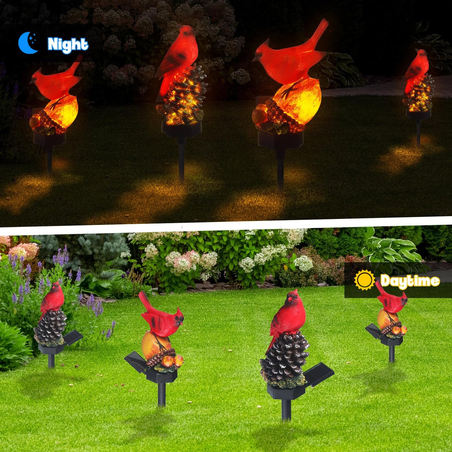 Capoda 2 Pack Solar Lights Decorative Garden Outdoor , Red Cardinal Bird Stakes for Pathway Yard Lawn, Waterproof Resin Figurine Memorial Sympathy Gifts for Mom Women, Cemetery Grave Decorations