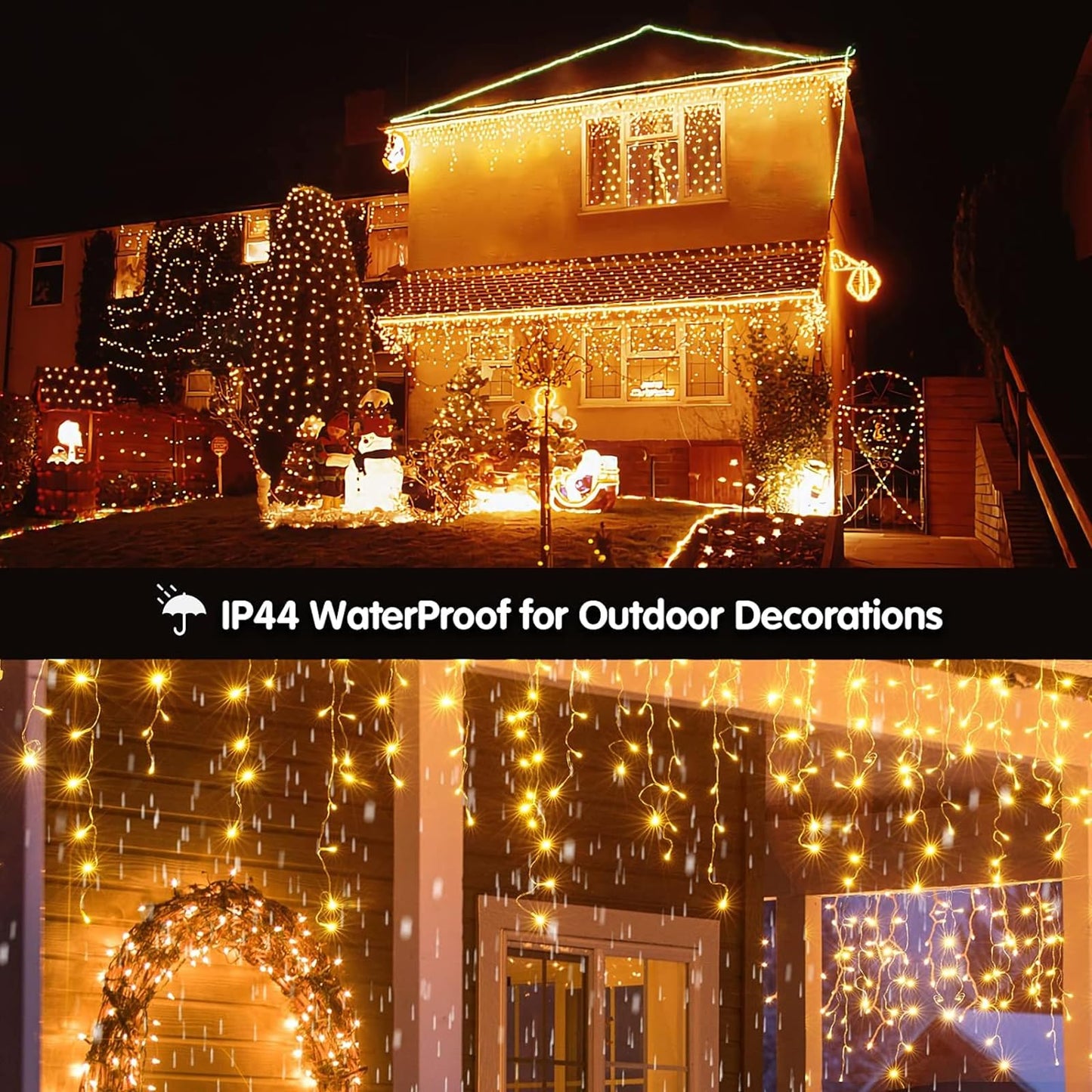 Solar Christmas Lights Outdoor Waterproof Christmas Decorations Curtain Lights 320LED 29.5ft 60 Drops, Solar Powered Rechargeable Fairy Lights for Party, Wedding, Home Decorations(WarmWhite)