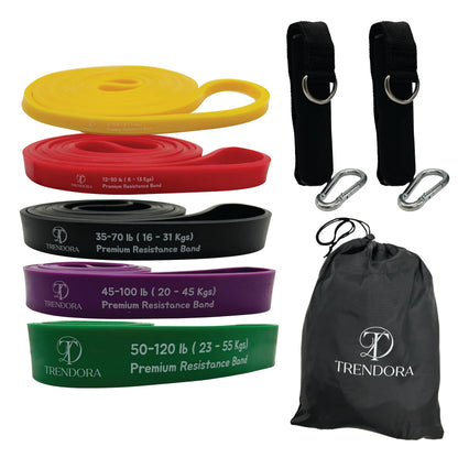 TRENDORA Premium Resistance Bands Set of 5, Exercise Bands, Workout Bands Set for Working Out with Handles for Men Women- Includes 2 Handles,2 Hooks,Storage Bags