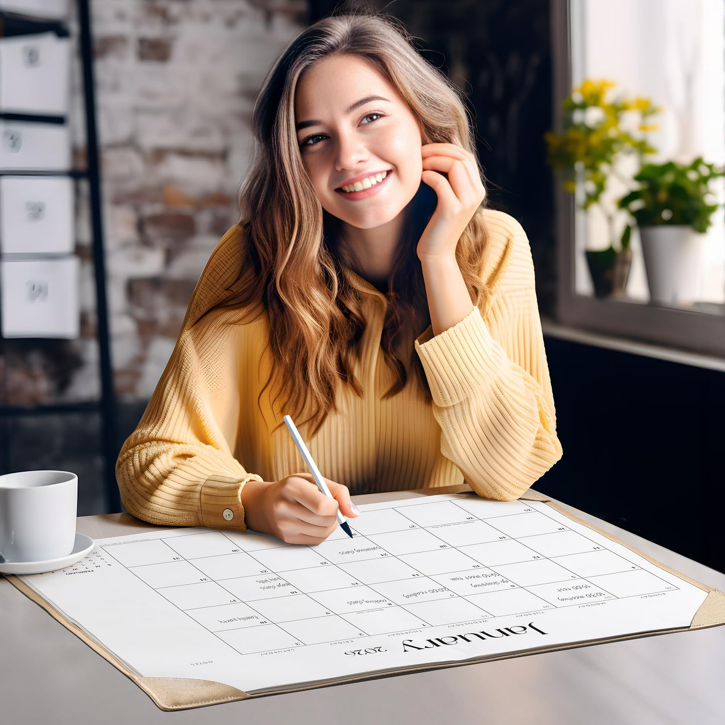 Simplified Desk Calendar 2026 with Desktop Mat, Cabbrix Large Desk Pad Calendar 21" x 16-1/2" Runs From January 2026 to June 2027, Desk Blotter Calendar for Home School and Office (Apricot)