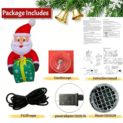 3.5FT Window Inflatble Decor- Christmas Santa Claus with Green Gift Box - LED Lighted Blow-Up Outdoor Yard Decoration for Lawn, Garden, Window Xmas Decor
