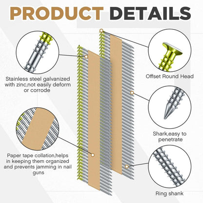 Yaocom Framing Nails, 30 Degree, Offset Round Head, Galvanized, 30 Degree Collated Framing Nails for Most 30-34 Degree, Paper Tape Collated Framing Nails, 2" x 0.113", 3000 Count