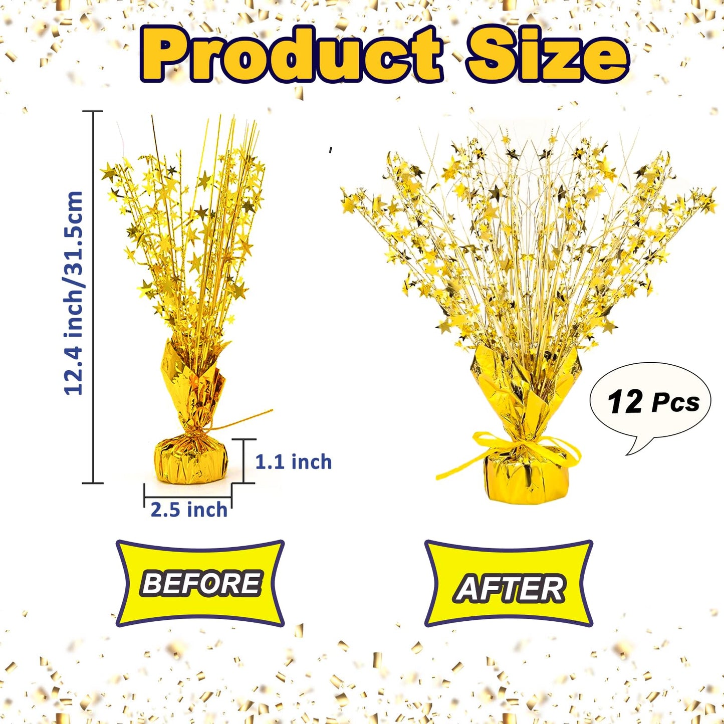 FUBININA 12 Pack Metallic Foil Spray Centerpiece Star Table Decoration Burst Table Centerpieces for Birthday New Years Nye Wedding Anniversary Graduation Holiday Party Supplies Decor, Gold