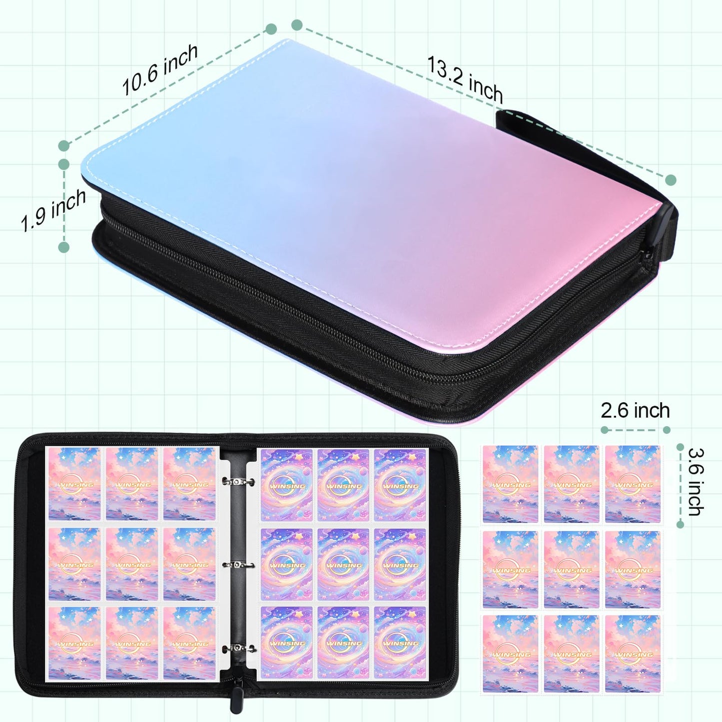 Card Binder 4 Pocket, 400 Pockets Card Holder Compatible with Game Cards Gift for Girls, Trading Card Binder Album Case Book Storage For Photocards, Small,Pink