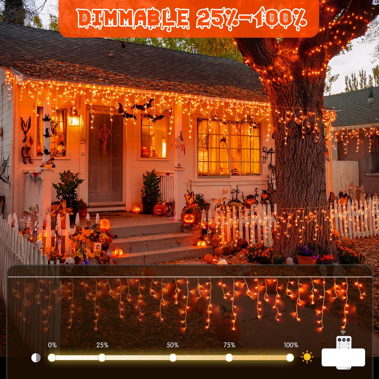 JMEXSUSS Orange Thanksgiving Lights Outdoor, 38.8 FT 400 LED Orange Icicle Lights Outdoor Waterproof, 8 Modes String Light Plug in for Fireplace Tree Garden Patio Thanksgiving Fall Halloween Decor