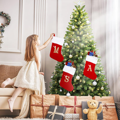 Sailup 20 Inches Monogram Christmas Stockings with Letters, Large Super Soft Christmas Stockings Red Velvet with White Super Soft Plush Cuff for Christmas Xmas Tree Holiday Fireplace (I)