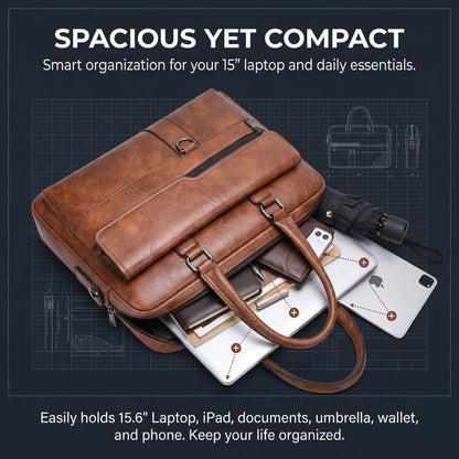 JINGTIANCD Men's Faux Leather Laptop Bag 15.7 Inch, Water-Resistant Briefcase Messenger Bag for Work, Business, Travel | Adjustable Shoulder Crossbody Office Satchel(Deep Khaki)
