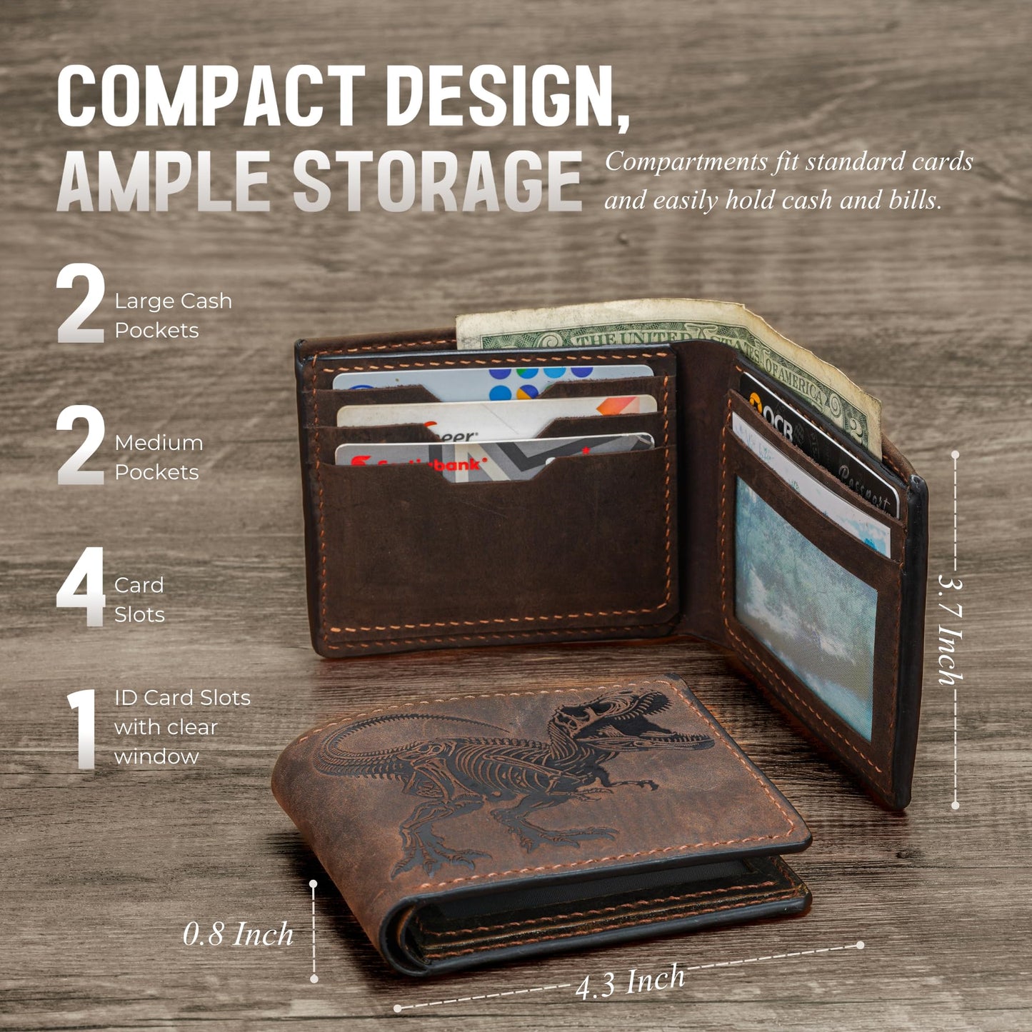 Mayan Corner - Mountain landscape handcrafted leather wallet, distress waxed leather gift, ID card slot bifold style