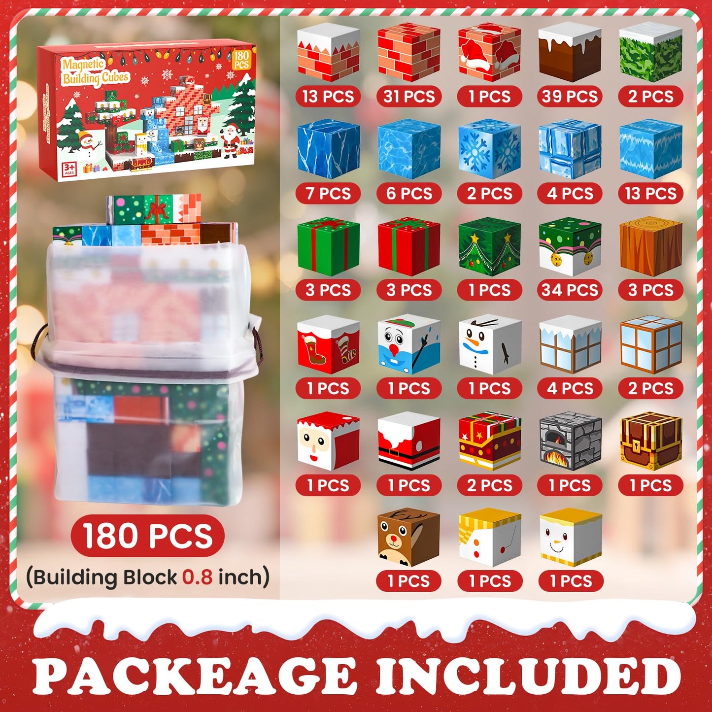 GEVINST 180PCS Magnetic Blocks, Christmas Magnetic Building Blocks Set for Kids Ages 4-8 8-12, STEM Sensory Magnet Cube Tiles for Boys Girls Toddlers 3+, Stocking Stuffers Christmas Toys Gifts