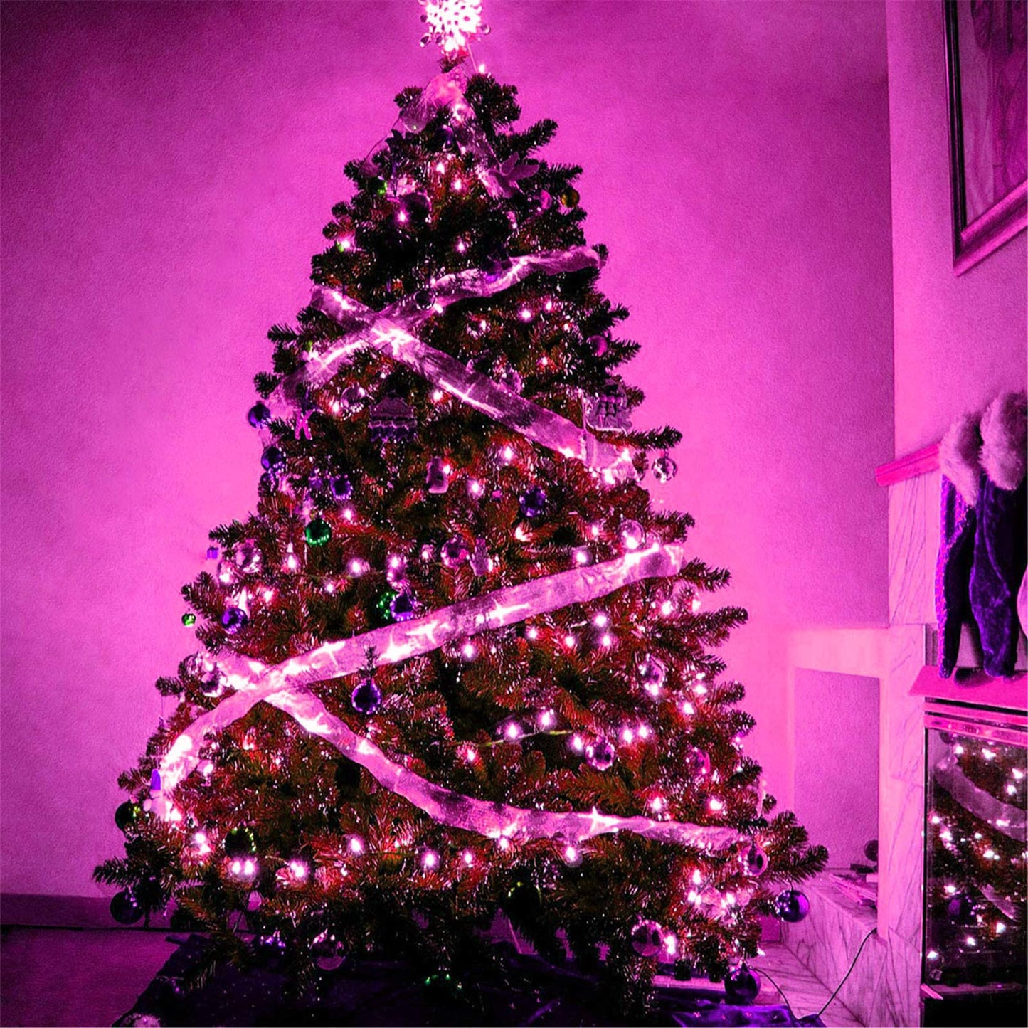 RUICHEN Plug in Fairy Lights with Switch, Waterproof 33 Ft 100 LED Silver Wire Starry String Firefly Lights for Christmas, Easter, Valentines Day, Parties, Wedding, Vases, Craft, Pink