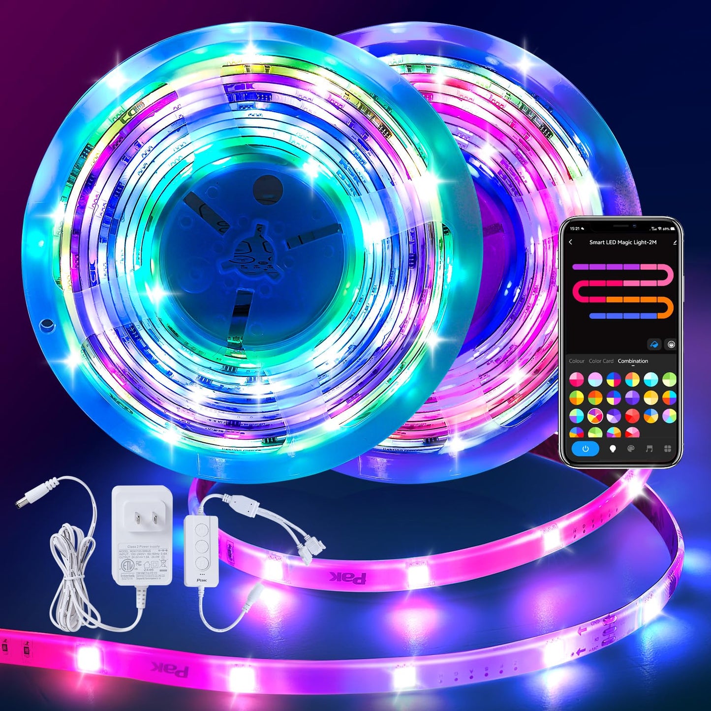 Pak LED Strip Lights 105ft, RGBIC Color Changing Smart Lights with App, Remote & Voice Control, Music Sync, 64 Scenes, Flexible, DIY Cuttable, Easy Installation for Bedroom, TV, Gaming, Party