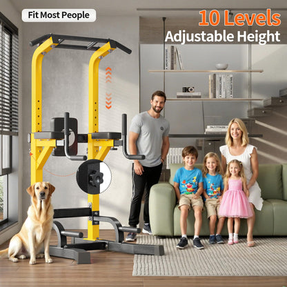 SogesHome Adjustable Pull Up Bar & Dip Station, Heavy Duty 330LB Capacity Multifunctional Home Gym Fitness Equipment for Strength Training, Push Up Stand for Arm, Back, Core & Full Body Workout, Yellow