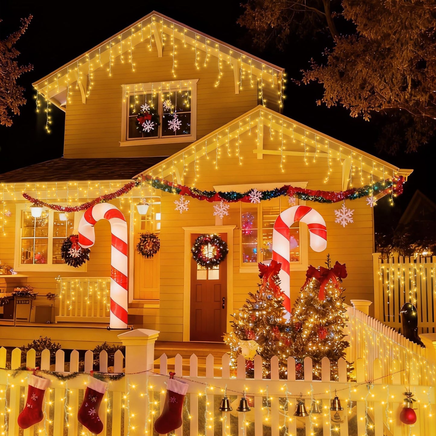 YEGUO 33ft 400 LED Icicle Lights Outdoor, 80 Drops Icicle Christmas Light Connectable, 8 Modes Warm White Xmas Icicle Lights with Timer Indoor