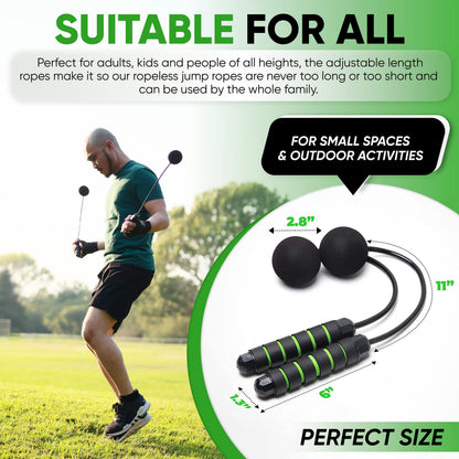 Weighted Cordless Jump Rope - Adjustable Length Ropes Ropeless Jump Rope For Beach Body - Eliminate Dad Bod With Indoor Jumprope - Cordless Jumping Rope Great For Improving Fitness In Small Spaces