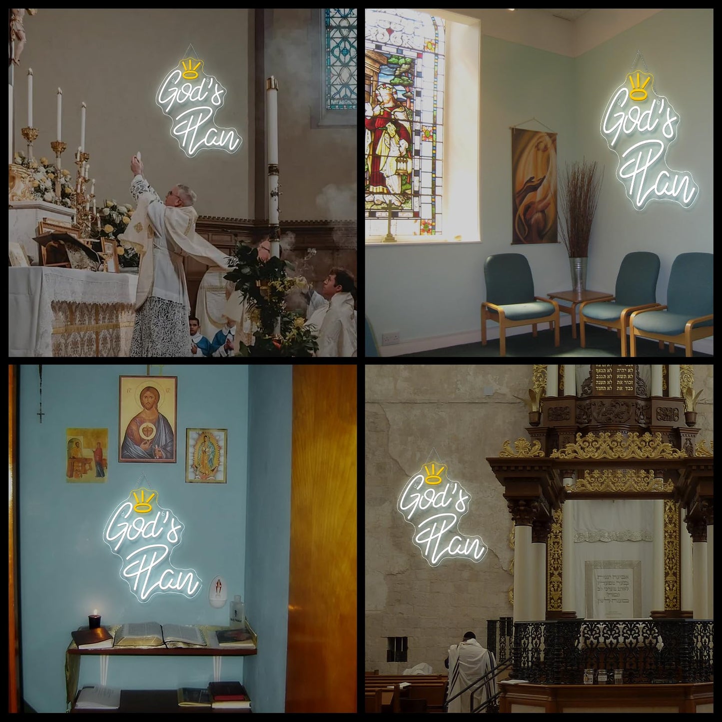 Horseneon God's Plan Neon Led Sign, God Neons Sign for Wall Decor, White Letter Neon Lights Signs with USB Powered for Bedroom, Living room, Wall Art Decoration