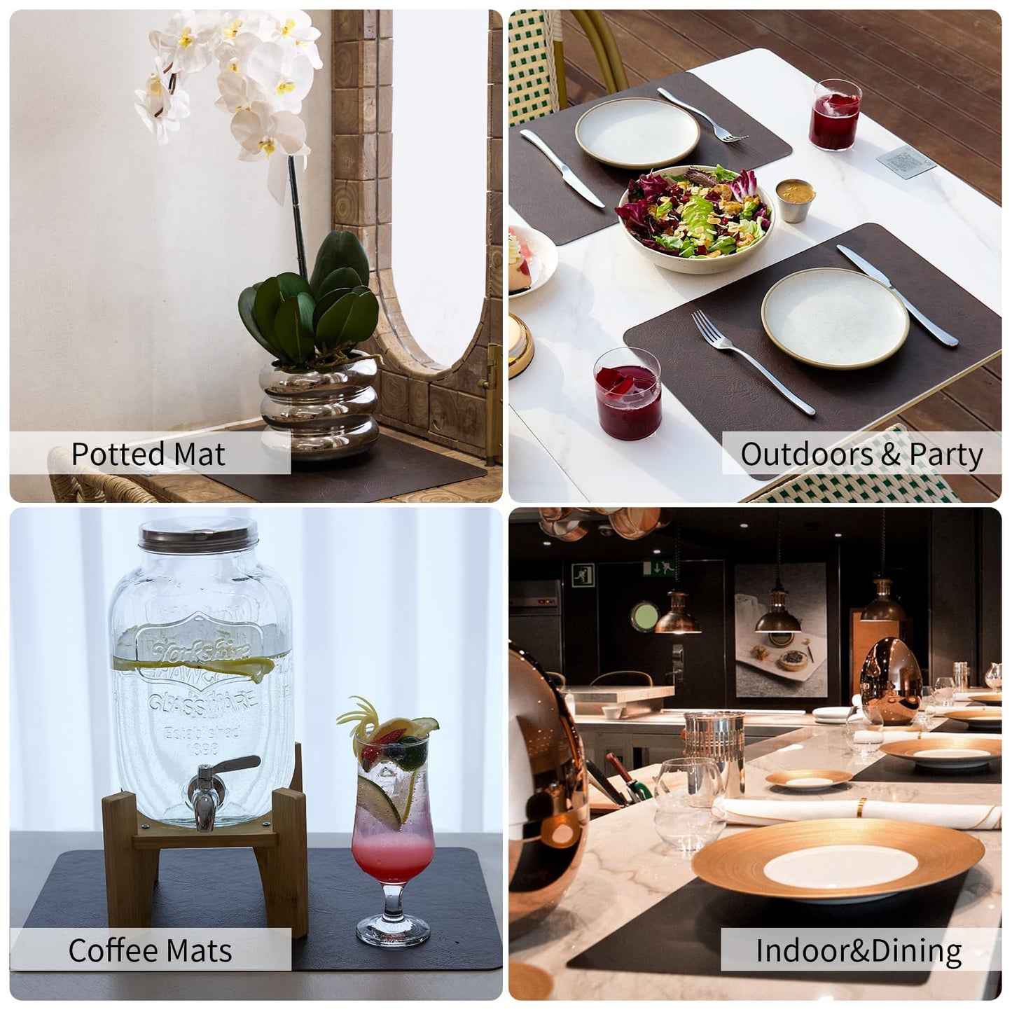 EDanle Cowhide Pattern Faux Leather Placemats Set of 4,Heat Resistant Non-Slip Waterproof Wipeable Washable Kitchen Dining PU Table Place Mats,Double-Sides Available,Black Brown