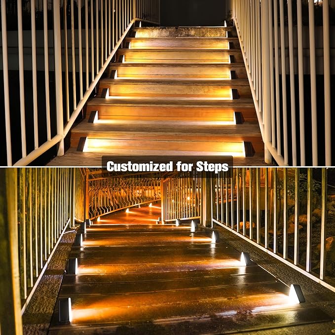 VOLISUN Solar Step Lights for Outside, Solar Stair Lights Outdoor Waterproof IP67, LED Outdoor Step Light, 80 Lumen, Deck Light for Outside Step, Front Porch and Patio(Black,16 Pack)