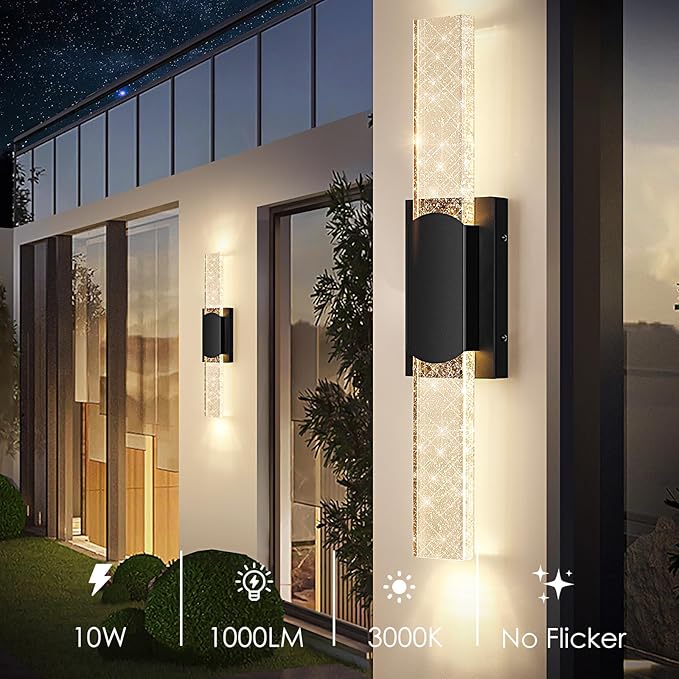 23.5in Large Size Outdoor Wall Light Fixtures with Crystal Bubble Glass, Waterproof Exterior Sconces LED Wall Lanterns, Porch Lights Wall Mounted 10W 3000K Outside Lights for House Front Door Garage